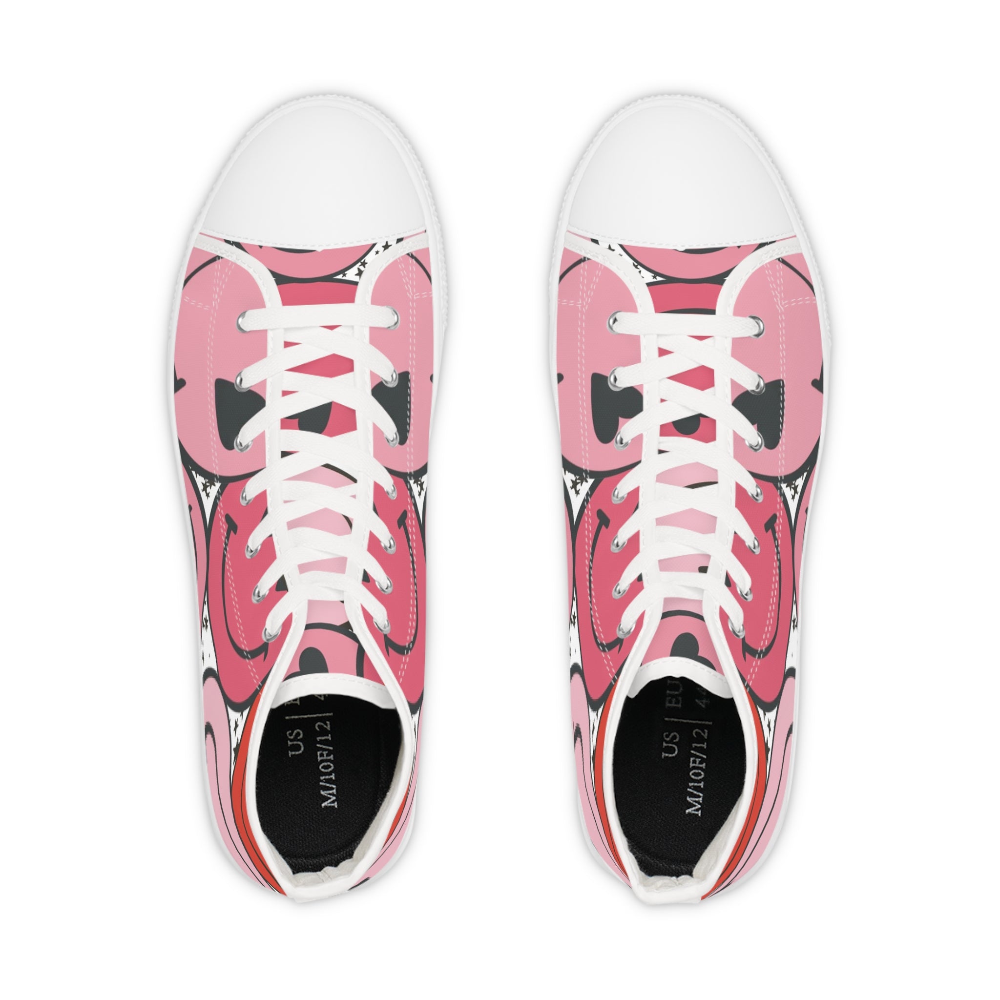 Big Smiley Face x Heart Eyes Pink and Red Men's High Top Sneakers, Artsulli - Art is Long, Life is Short, Shoes, , , , , , , 