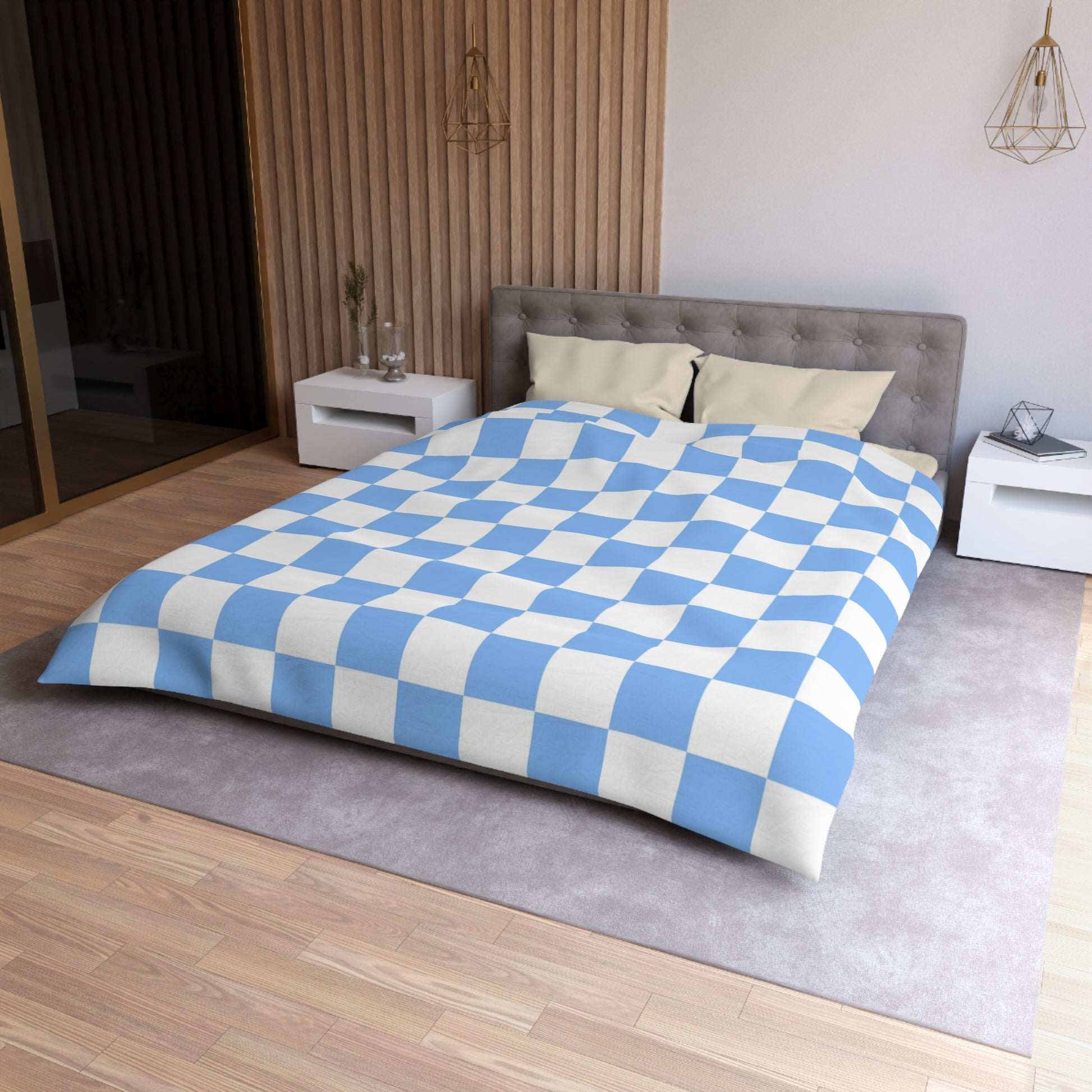 Checkerboard White and Light Blue Microfiber Duvet Cover, Artsulli - Art is Long, Life is Short, Home Decor, , , , , , , 