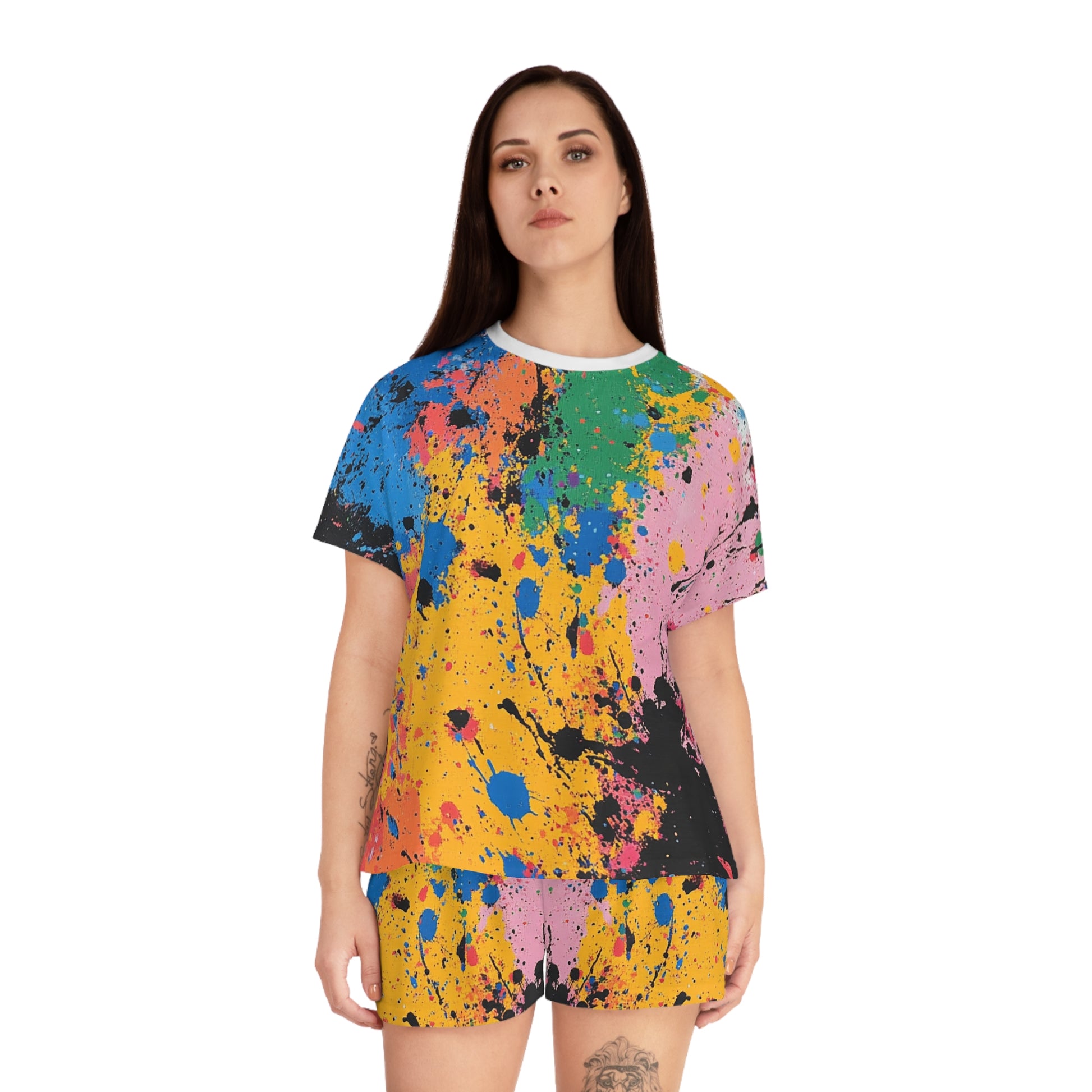 The Colors Of Paint Splatter Women's Short Pajama Set (AOP), Artsulli - Art is Long, Life is Short, All Over Prints, , , , , , , 