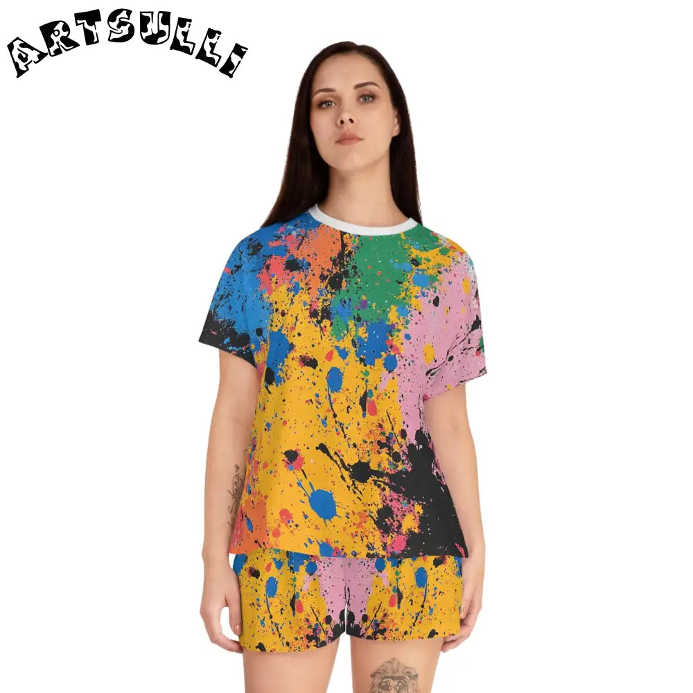 JAKKOUTTHEBXX The Colors Of Paint Splatter Women’s Short Pajama Set