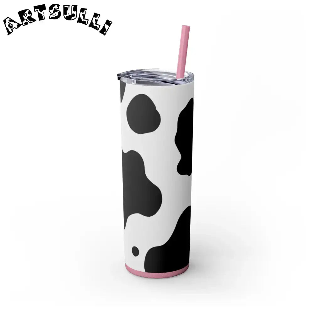 JAKKOUTTHEBXX White cow print skinny tumbler with clear lid