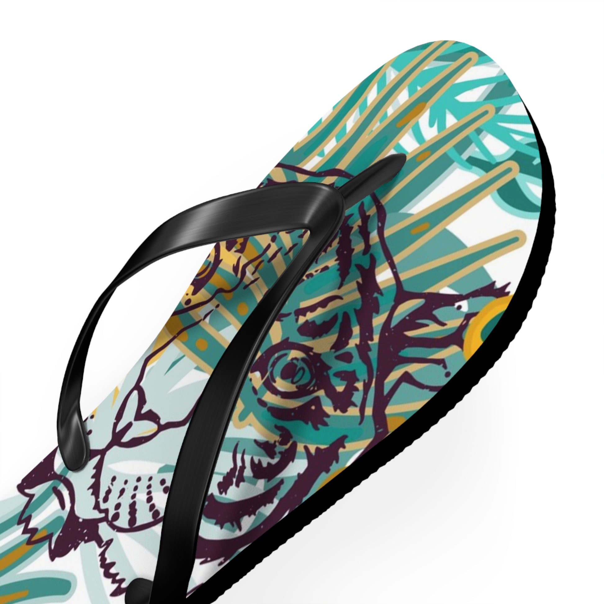 Tropical Jungle Tigers Brown and Green Flip Flops, Artsulli - Art is Long, Life is Short, Shoes, , , , , , , 