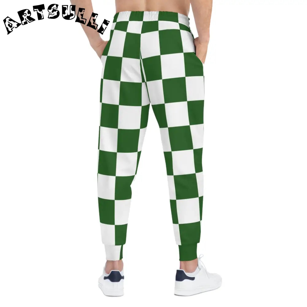 JAKKOUTTHEBXX Checkerboard White and Dark Green Athletic Joggers