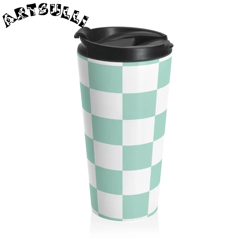 JAKKOUTTHEBXX Teal Checkerboard Stainless Steel Travel Mug 2025