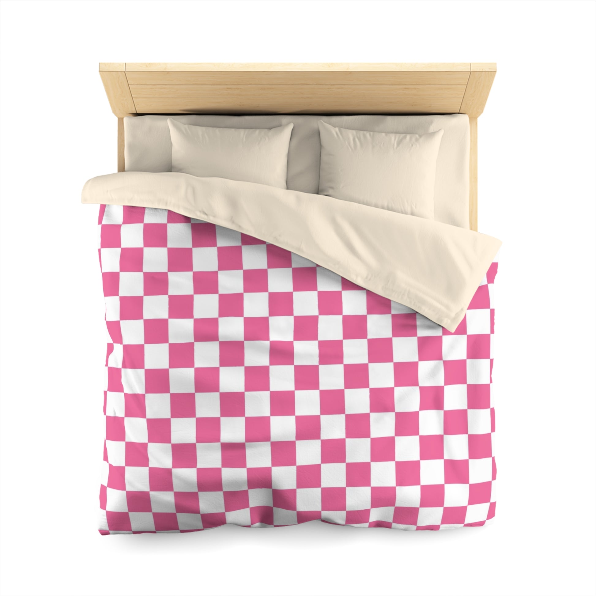 Yuyushiki Pink Check Microfiber Duvet Cover, Artsulli - Art is Long, Life is Short, Home Decor, , , , , , , 