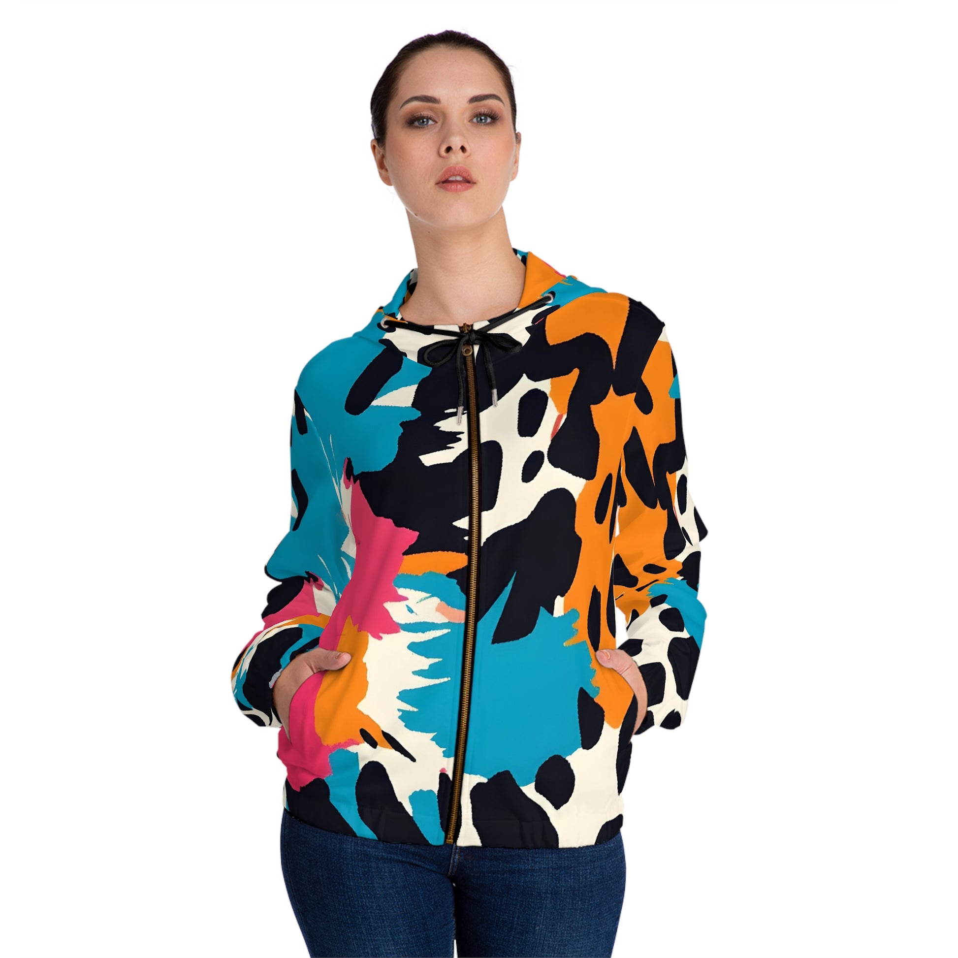 Wild Brush Strokes x Animal Print Multi-Color Women’s Full-Zip Hoodie (AOP), Artsulli - Art is Long, Life is Short, All Over Prints, , , , , , , 