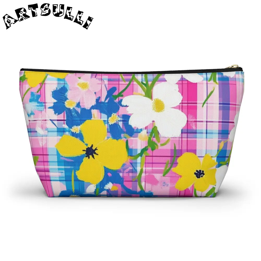 JAKKOUTTHEBXX Plaid Garden Pink and Purple Accessory Pouch w