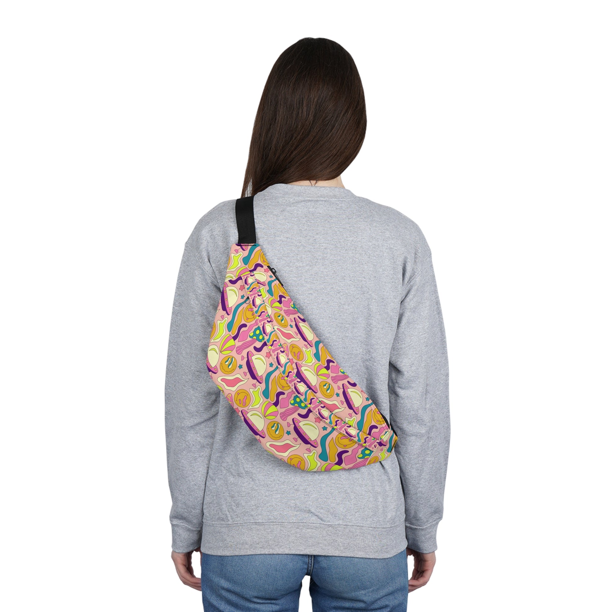 Trippy Spaceships Pink Large Fanny Pack, Artsulli - Art is Long, Life is Short, Bags, , , , , , , 