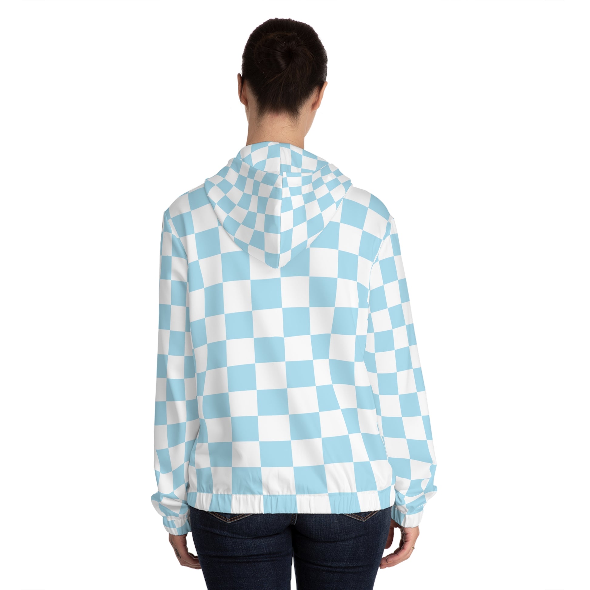 Checkerboard Sky Blue Women’s Full-Zip Hoodie (AOP), Artsulli - Art is Long, Life is Short, All Over Prints, , , , , , , 