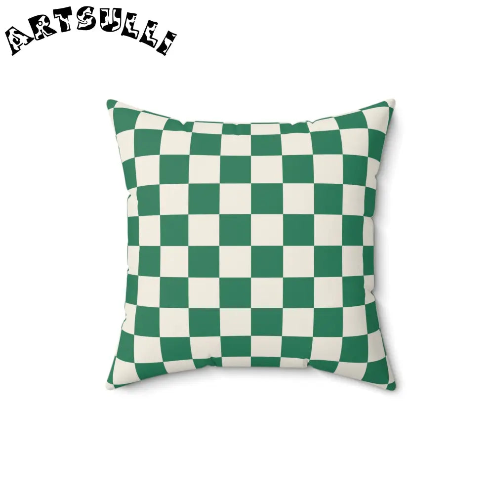 JAKKOUTTHEBXX Checkerboard Dark Green Spun Polyester Square Pillow