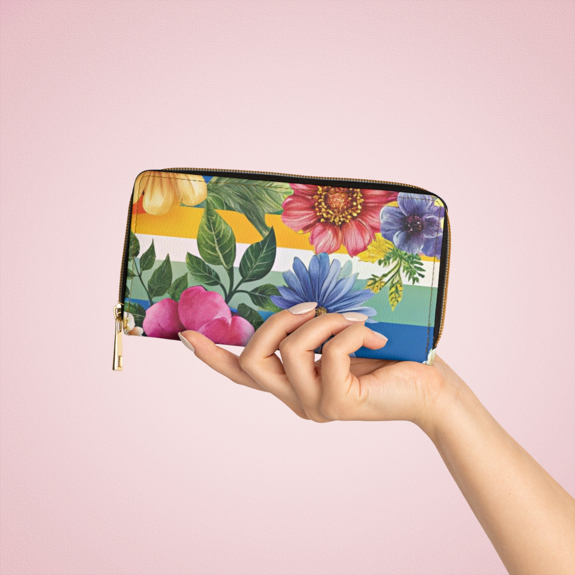 Floral Stripe 4K Zipper Wallet, Artsulli - Art is Long, Life is Short, Accessories, , , , , , , 