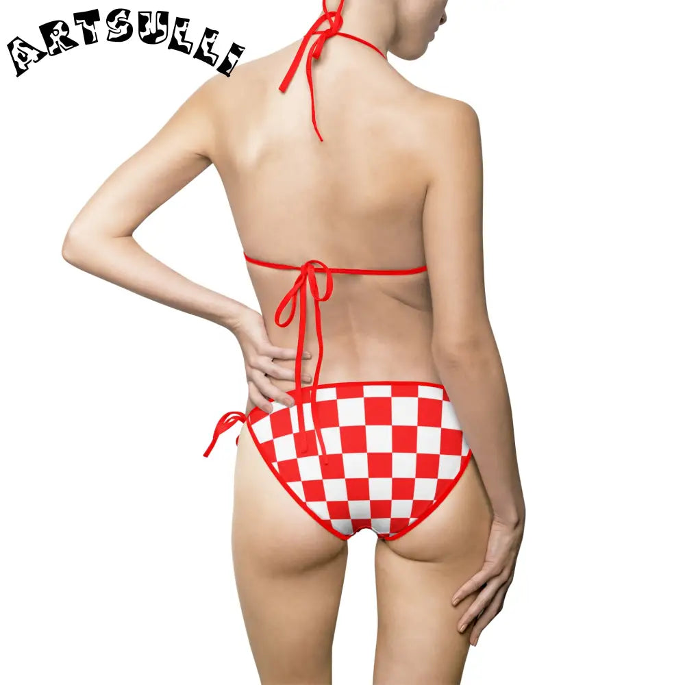 JAKKOUTTHEBXX Checkerboard Red and White Women’s Bikini Swimsuit