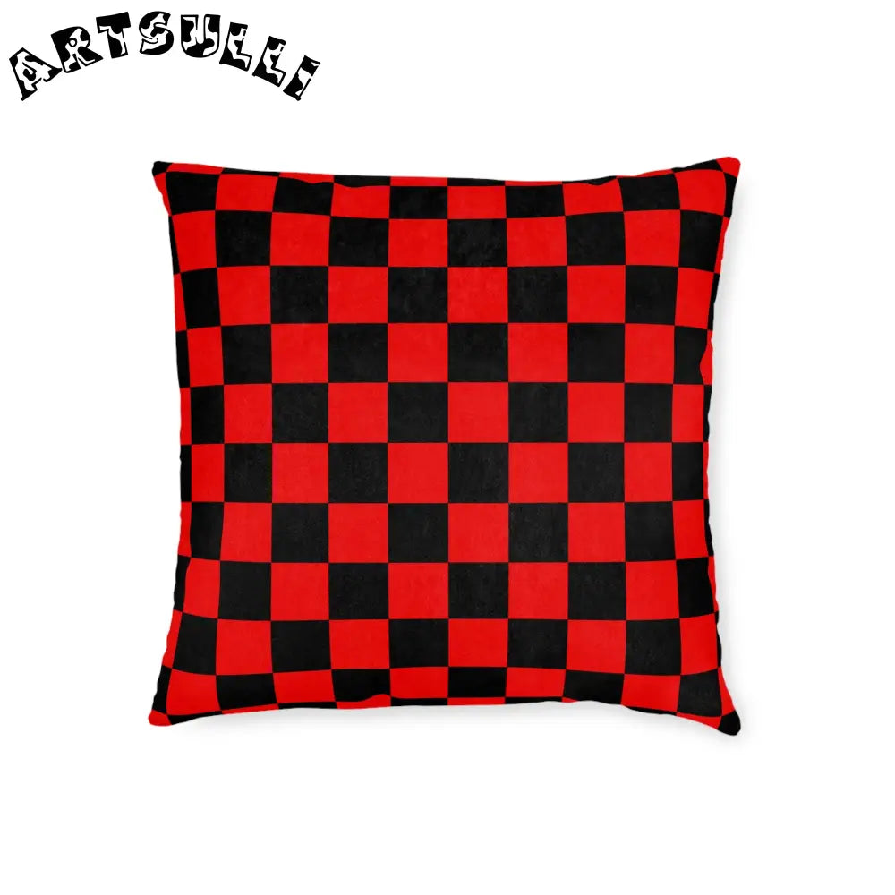 JAKKOUTTHEBXX Checkerboard Red and Black Square Pillow JAKKOUTTHEBXX