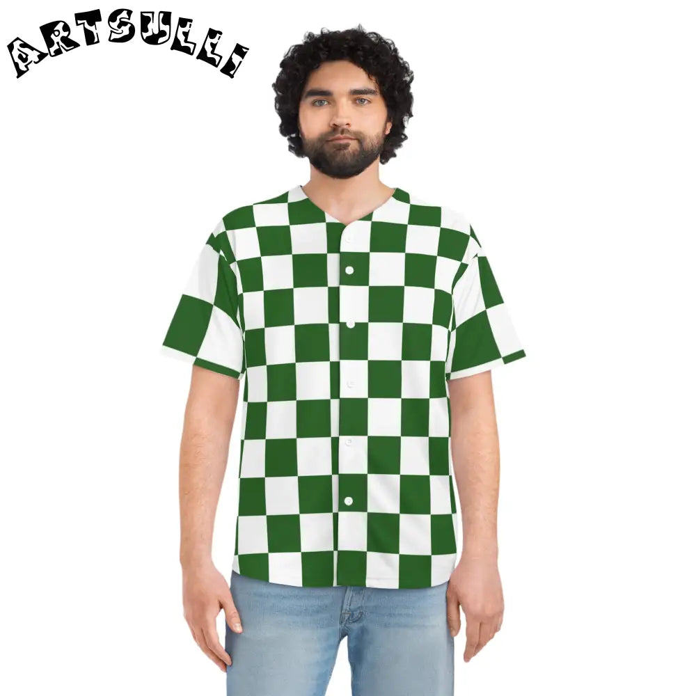 JAKKOUTTHEBXX Checkerboard White and Dark Green Men’s Baseball