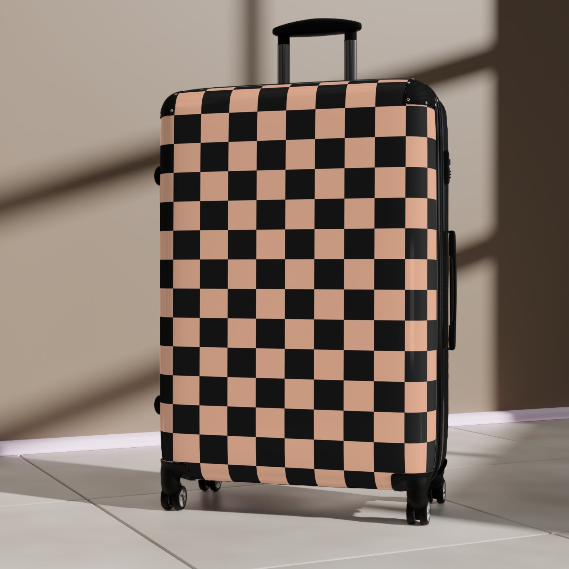 Checkerboard Soft Orange and Black Suitcase, Artsulli - Art is Long, Life is Short, Bags, , , , , , , 