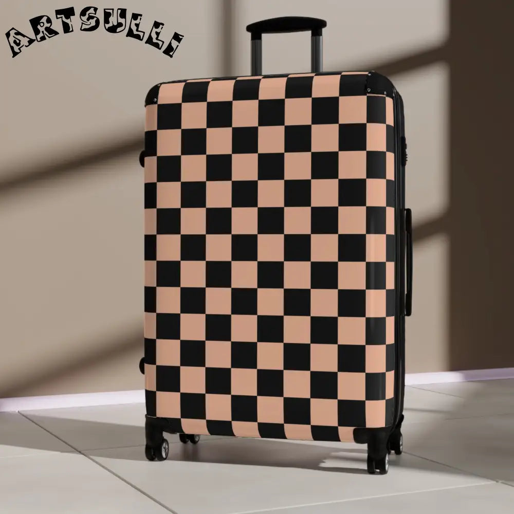 JAKKOUTTHEBXX Checkerboard Soft Orange and Black Suitcase