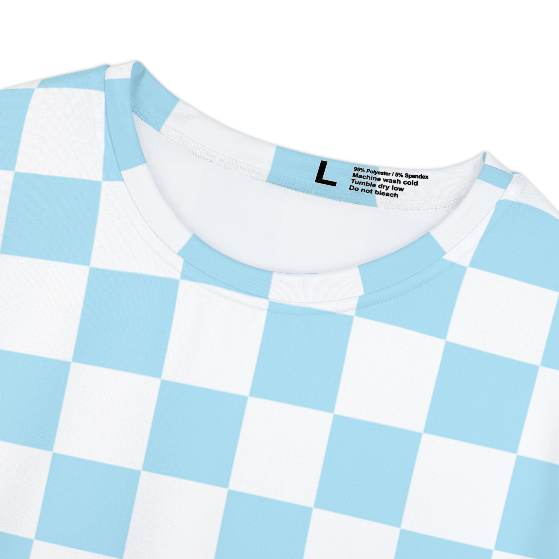 Checkerboard Sky Blue Women's Short Sleeve Shirt (AOP), Artsulli - Art is Long, Life is Short, All Over Prints, , , , , , , 