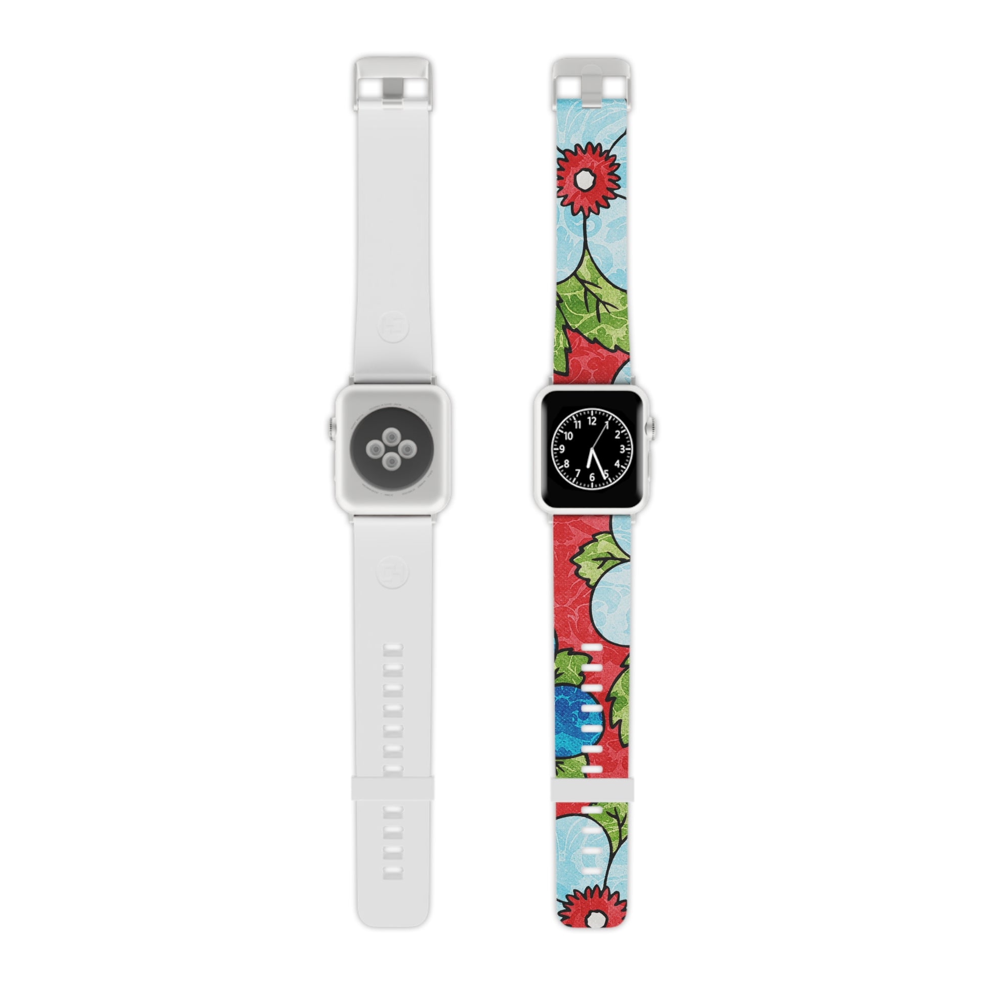 Groovy Red Floral Kl Watch Band for Apple Watch, Artsulli - Art is Long, Life is Short, Accessories, Size, 8'' × 0.75'' / 42 - 44 mm, Color, Silver, , , 27793514757358267205
