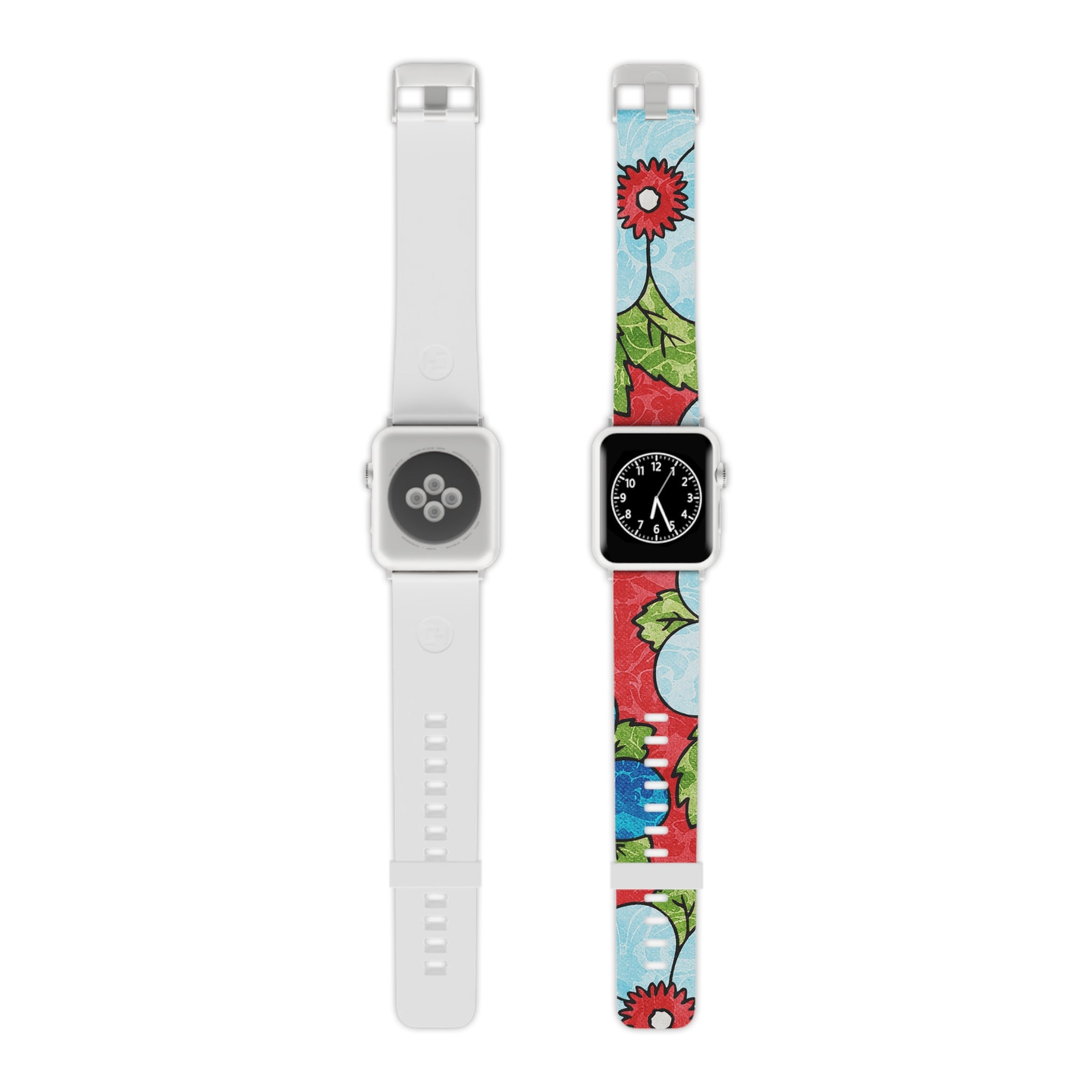 Groovy Red Floral Kl Watch Band for Apple Watch, Artsulli - Art is Long, Life is Short, Accessories, Size, 8'' × 0.75'' / 42 - 44 mm, Color, Silver, , , 27793514757358267205