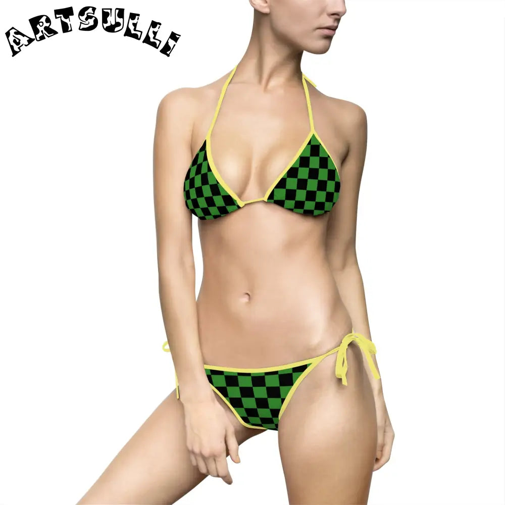JAKKOUTTHEBXX Checkerboard Green and Black Women’s Bikini Swimsuit