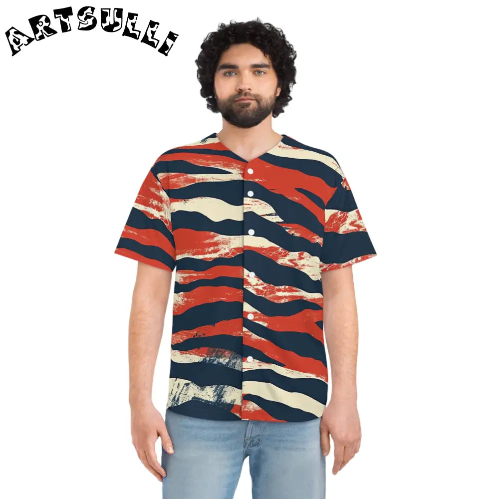 JAKKOUTTHEBXX Capricious Tiger Wave Men’s Baseball Jersey (AOP)