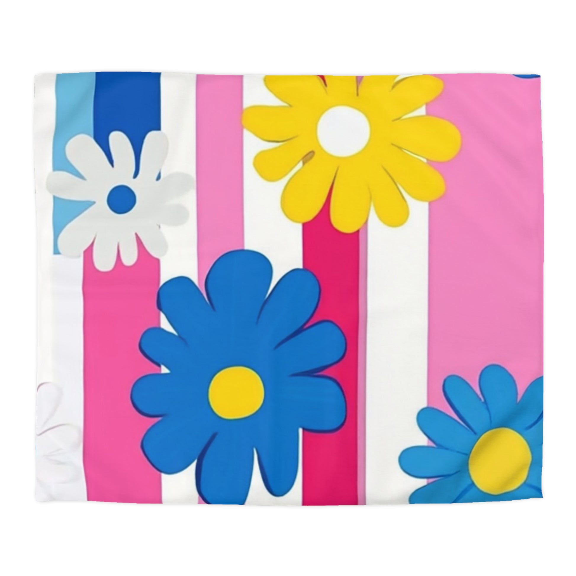 Flowers x Stripes Multi-Color Microfiber Duvet Cover, Artsulli - Art is Long, Life is Short, Home Decor, Size, King, Color, Cream, , , 56144381225070