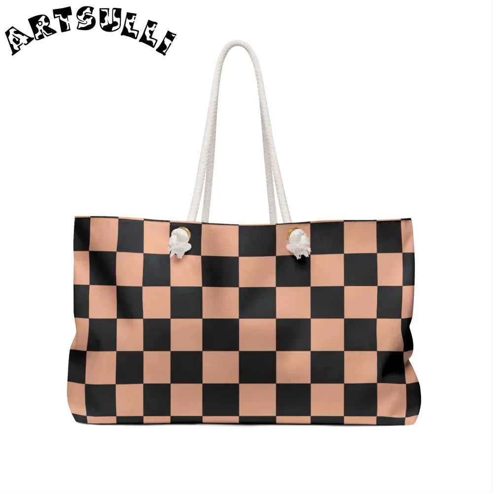 JAKKOUTTHEBXX Checkerboard Soft Orange and Black Weekender Bag