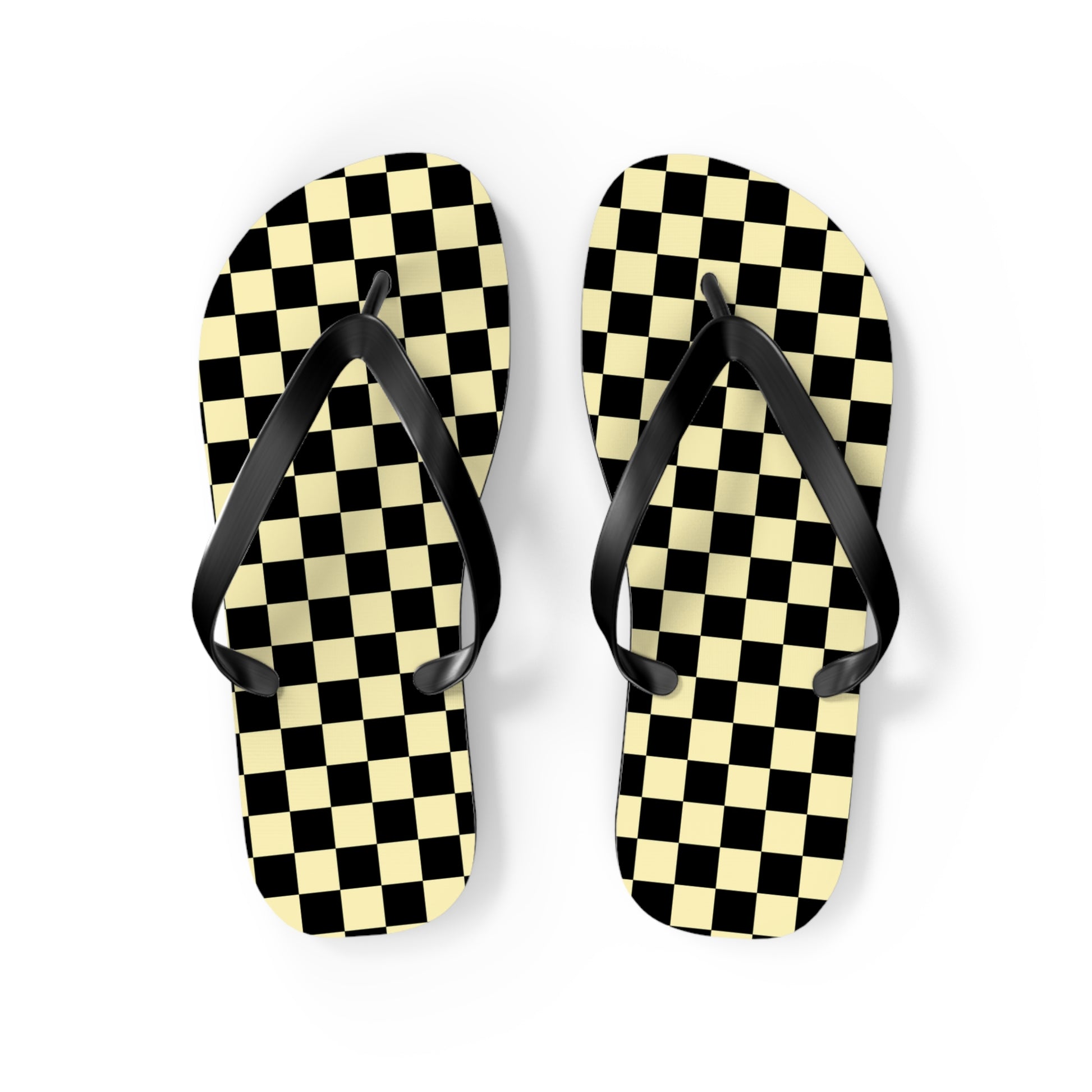 Checkerboard Black and Yellow Flip Flops, Artsulli - Art is Long, Life is Short, Shoes, Size, M, Color, Black sole, , , 32188361122563369257