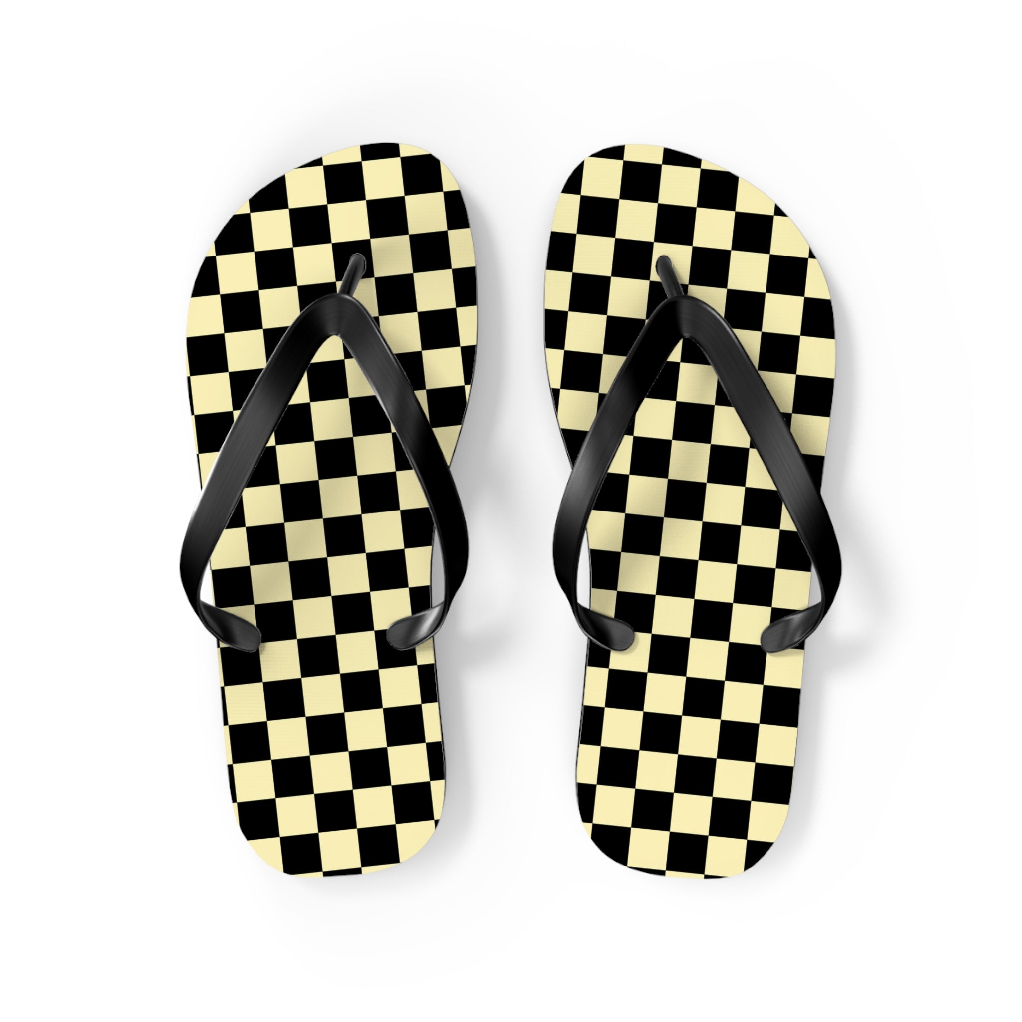 Checkerboard Black and Yellow Flip Flops, Artsulli - Art is Long, Life is Short, Shoes, Size, M, Color, Black sole, , , 32188361122563369257