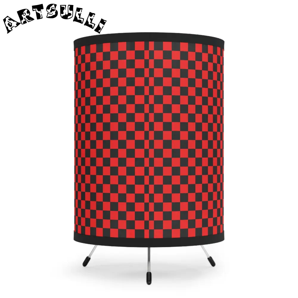 JAKKOUTTHEBXX Checkerboard Red and Black Tripod Lamp with High-Res