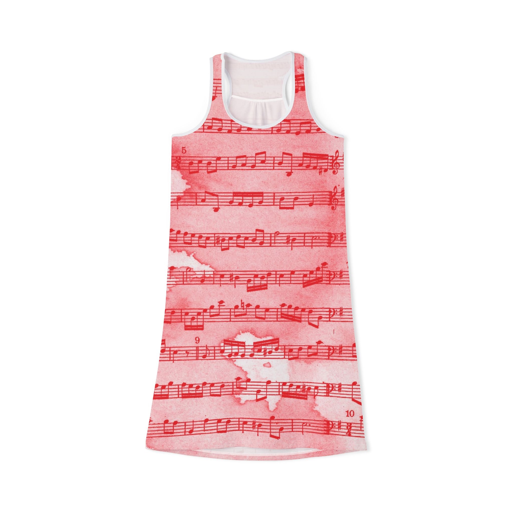 Drip Spill Type Beat Sheet Music Red Women's Racerback Dress (AOP), Artsulli - Art is Long, Life is Short, Tank Top, Size, XS, Color, White, , , 25065638218696228013