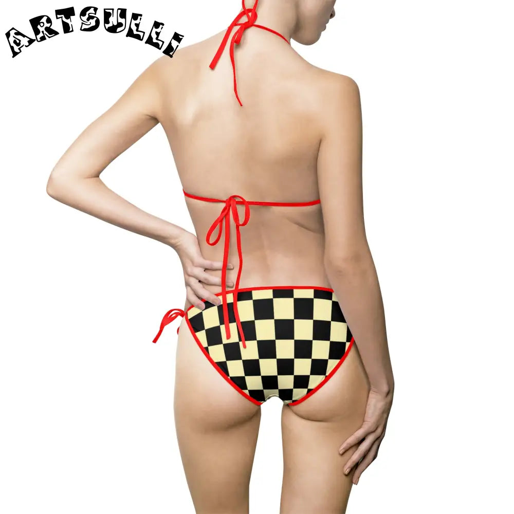JAKKOUTTHEBXX Checkerboard Black and Yellow Women’s Bikini Swimsuit