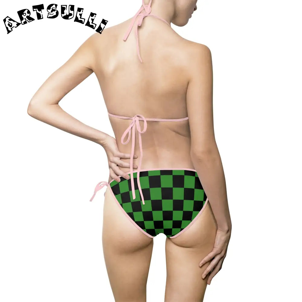 JAKKOUTTHEBXX Checkerboard Green and Black Women’s Bikini Swimsuit