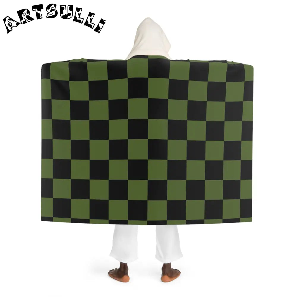 JAKKOUTTHEBXX Checkerboard Olive Green and Black Hooded Sherpa