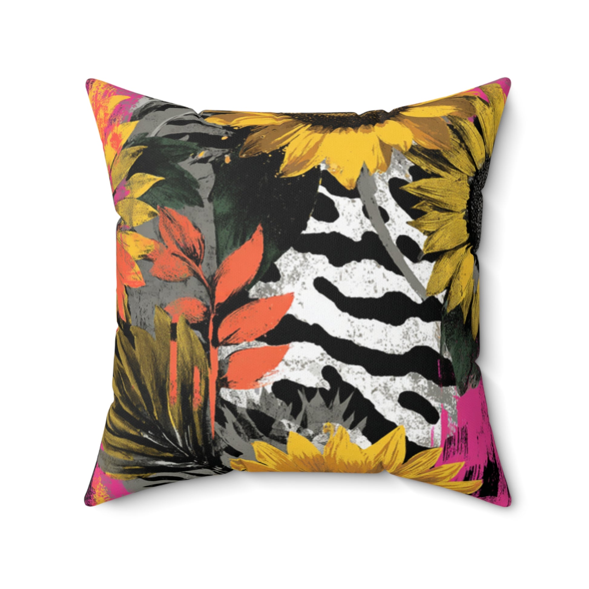 Sunflower Zebra Acid Trip Spun Polyester Square Pillow, Artsulli - Art is Long, Life is Short, Home Decor, Size, 20" × 20", , , , , 21325152998904580612