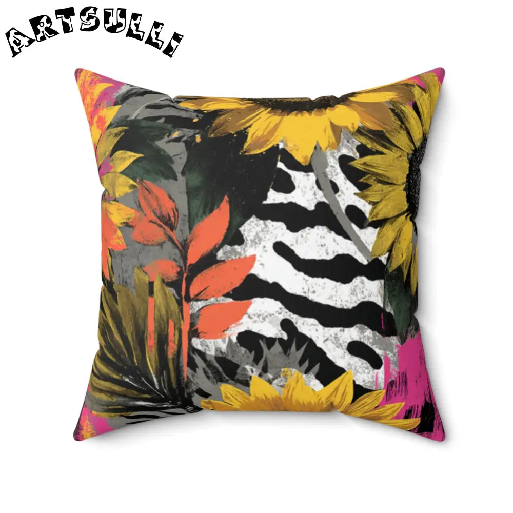 JAKKOUTTHEBXX Sunflower Zebra Acid Trip Spun Polyester Square Pillow