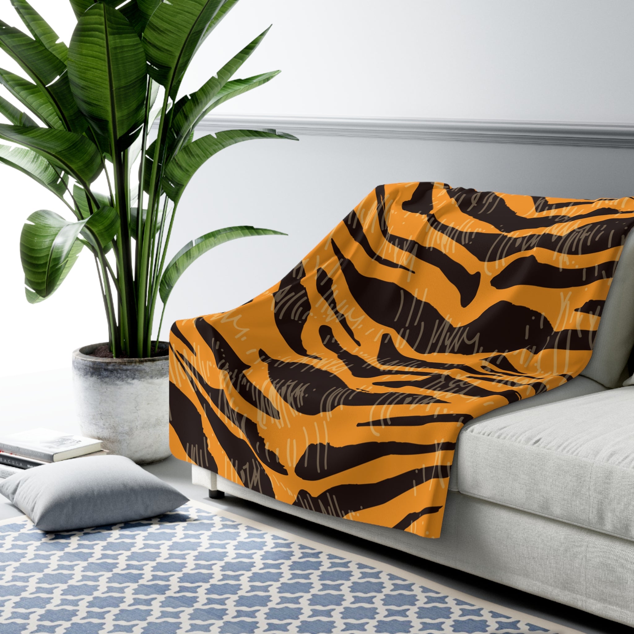 Tiger Scratches Orange & Black Sherpa Fleece Blanket, Artsulli - Art is Long, Life is Short, Home Decor, , , , , , , 