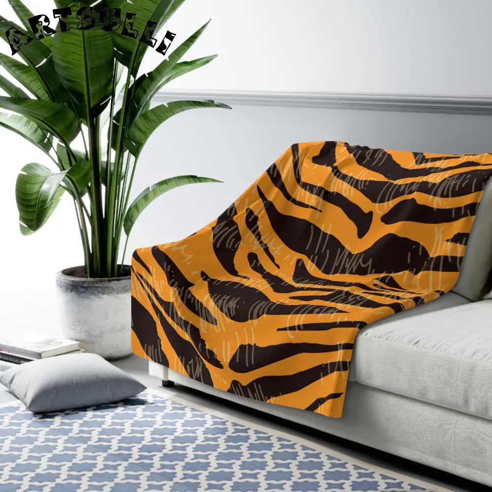 JAKKOUTTHEBXX Tiger Scratches Orange & Black Sherpa Fleece Blanket