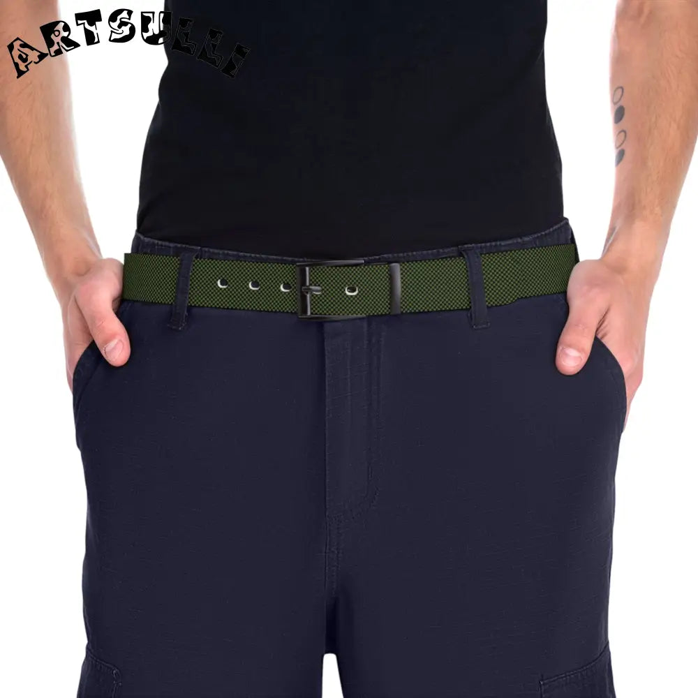 JAKKOUTTHEBXX Checkerboard Olive Green and Black Belt JAKKOUTTHEBXX