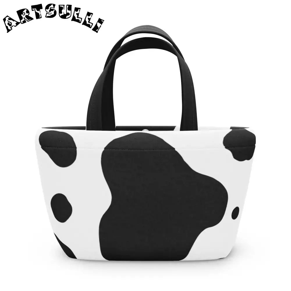 JAKKOUTTHEBXX Cow Print Mini Lunch Bag Tote with White Handles 2025