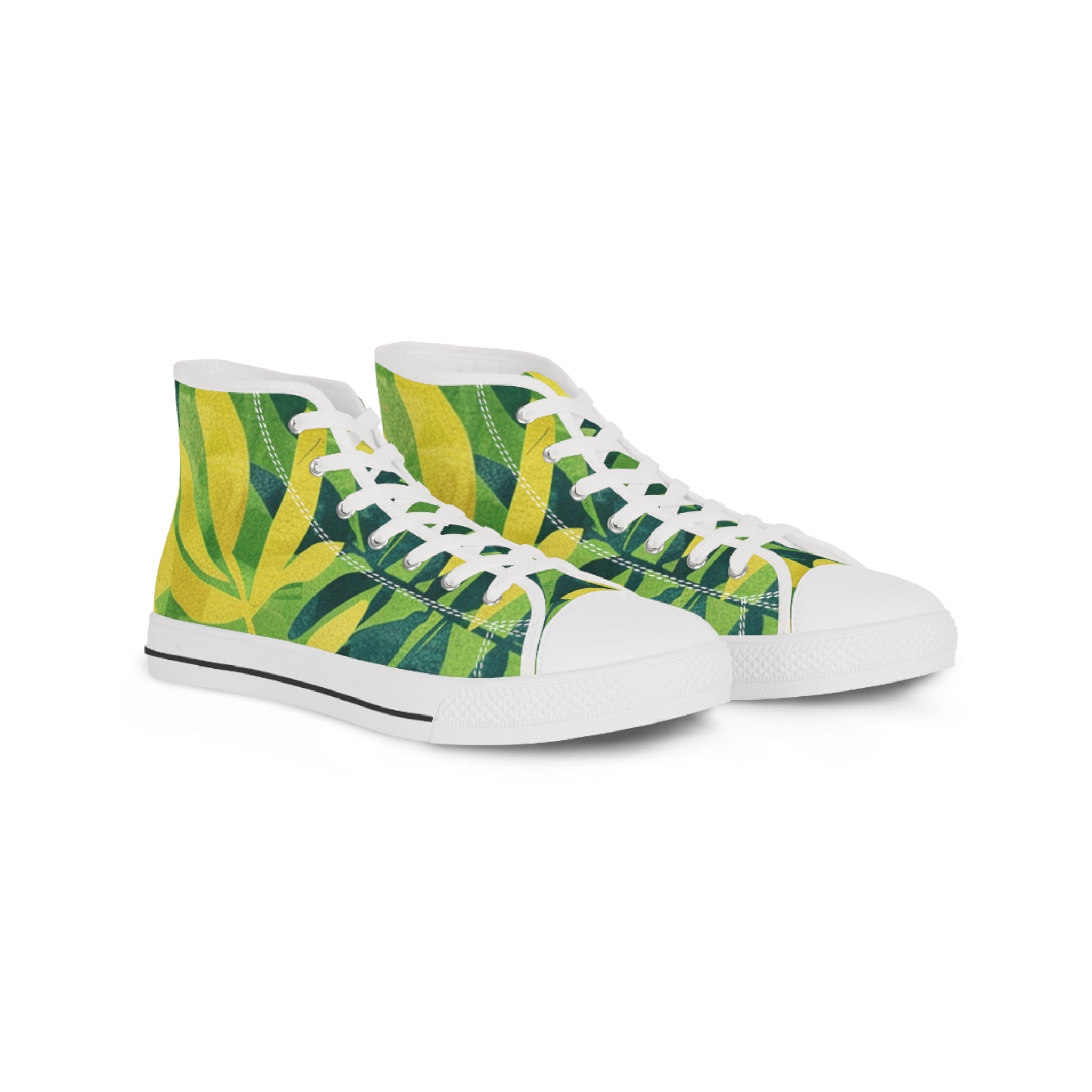 Green Leaf x Yellow Leaf x Tropical x Jungle II Men's High Top Sneakers, Artsulli - Art is Long, Life is Short, Shoes, Size, US 5, Color, White sole, , , 49389529406191532486