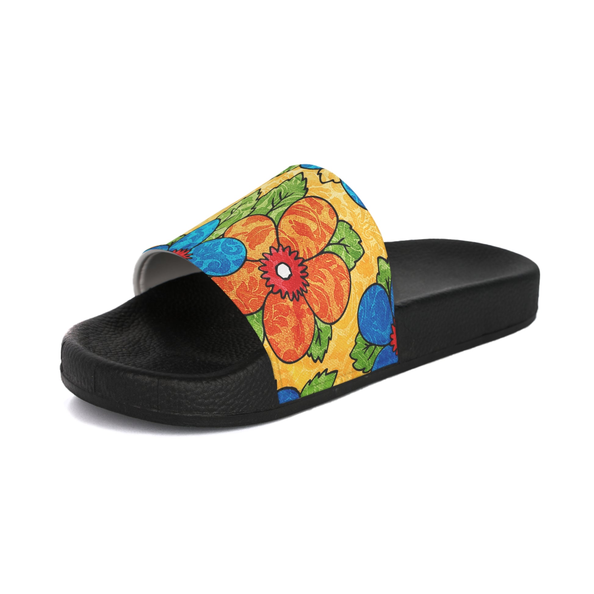 Groovy Yellow Floral Kl Men's Slide Sandals, Artsulli - Art is Long, Life is Short, Shoes, , , , , , , 