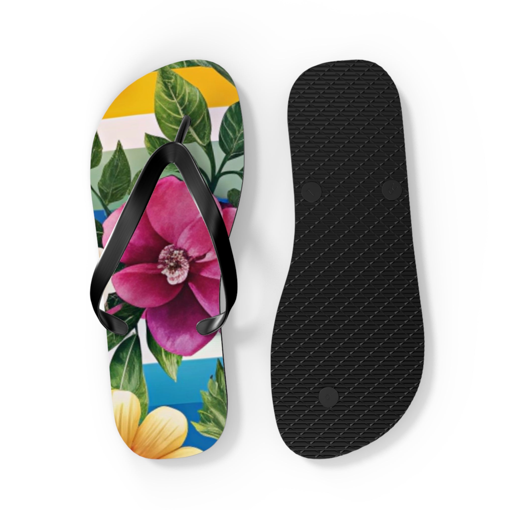 Floral Stripe 4K Flip Flops, Artsulli - Art is Long, Life is Short, Shoes, , , , , , , 