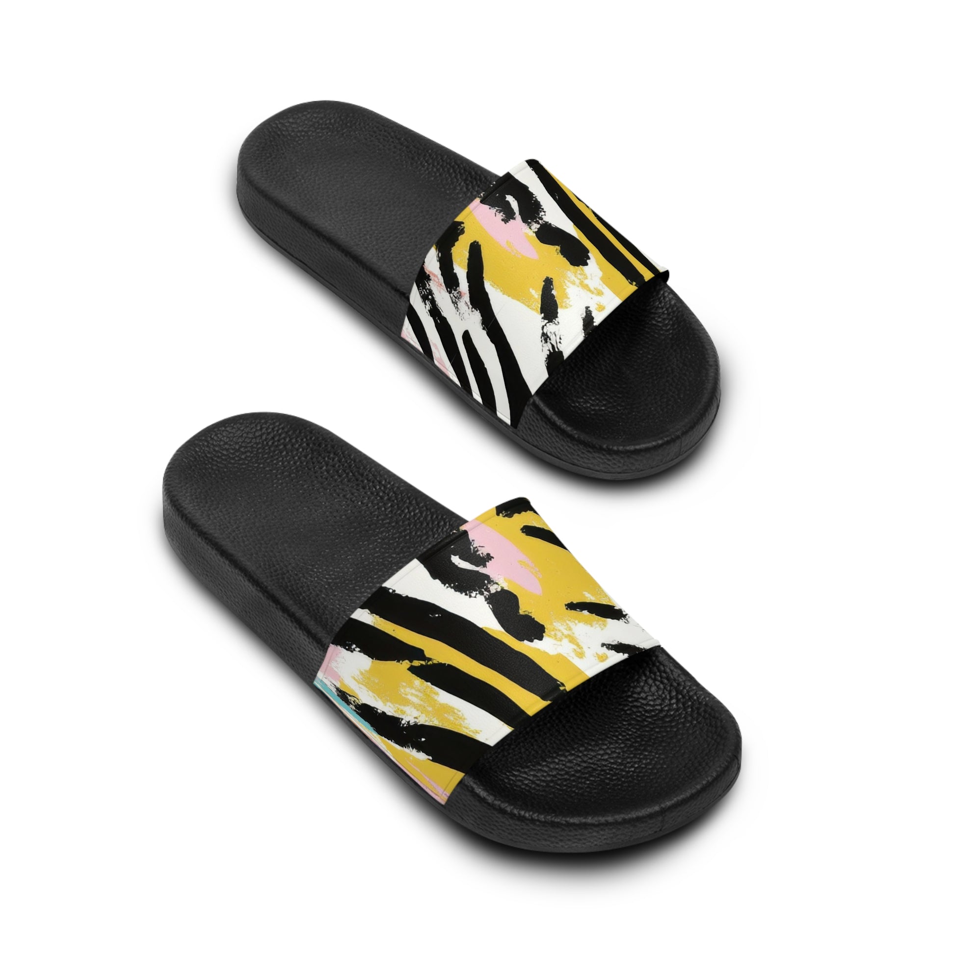 Zebra Brush Strokes Multi-Color Women's Slide Sandals, Artsulli - Art is Long, Life is Short, Shoes, , , , , , , 