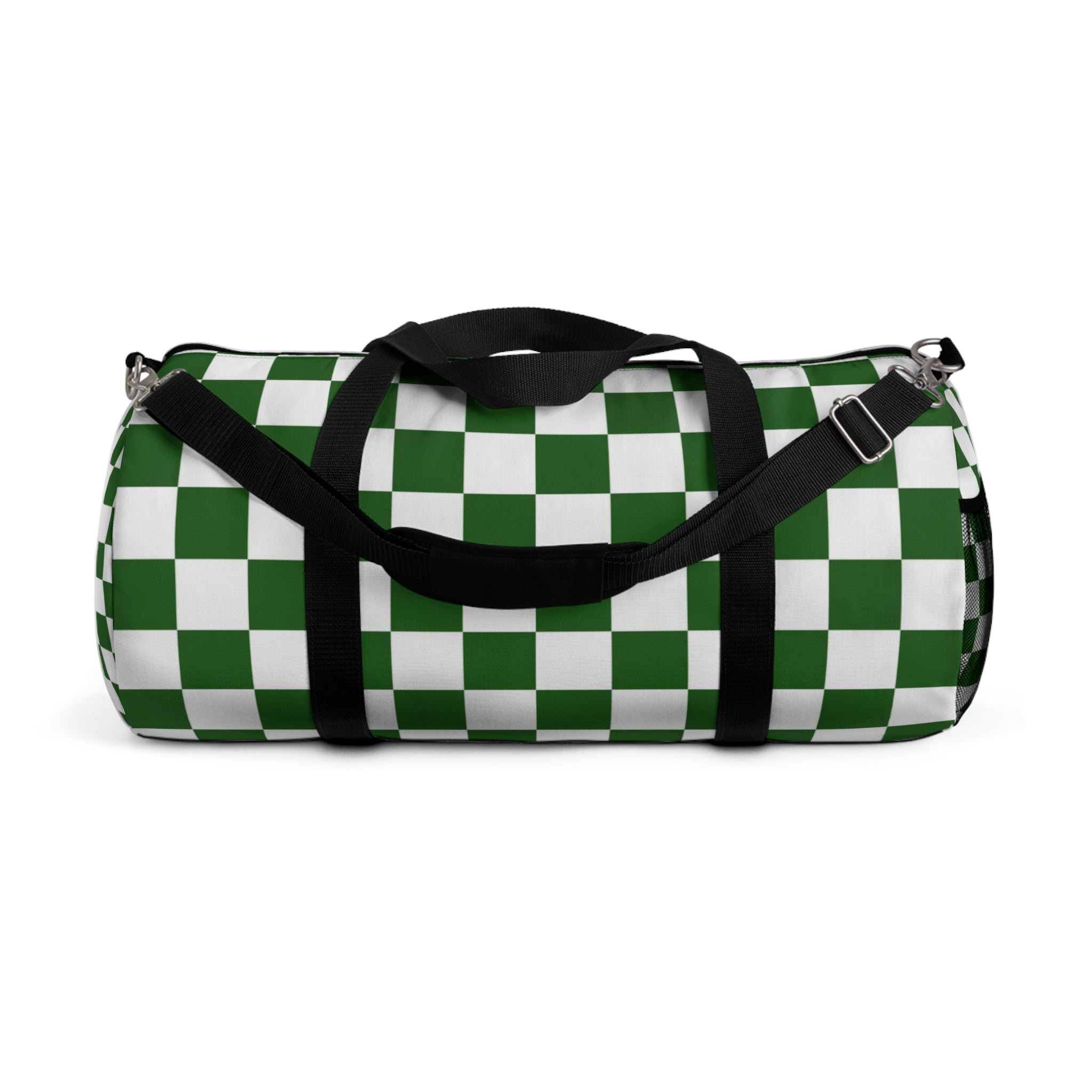 Checkerboard White and Dark Green Duffel Bag, Artsulli - Art is Long, Life is Short, Bags, Size, Large, , , , , 12362196101926276775