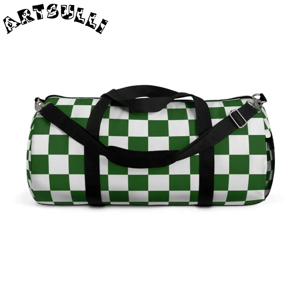 JAKKOUTTHEBXX Checkerboard White and Dark Green Duffel Bag