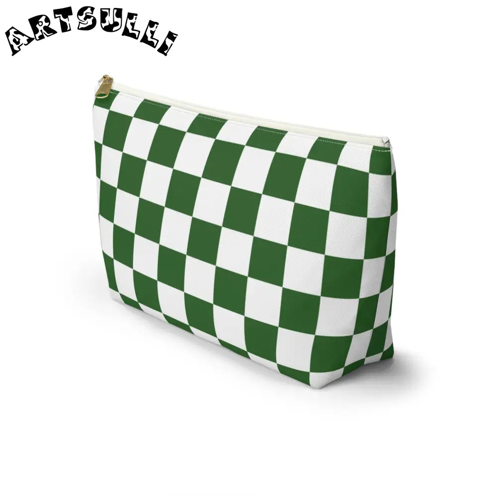 JAKKOUTTHEBXX Checkerboard White and Dark Green Accessory Pouch w