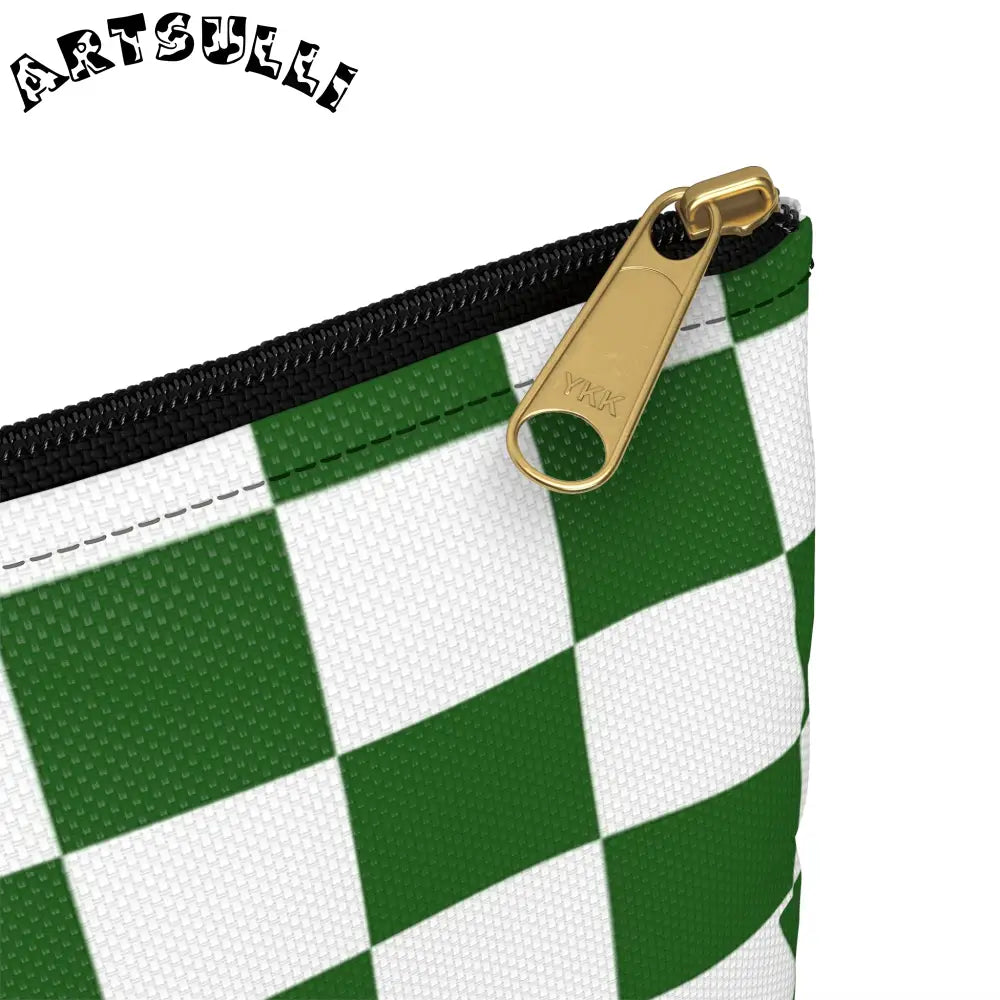 JAKKOUTTHEBXX Checkerboard White and Dark Green Accessory Pouch