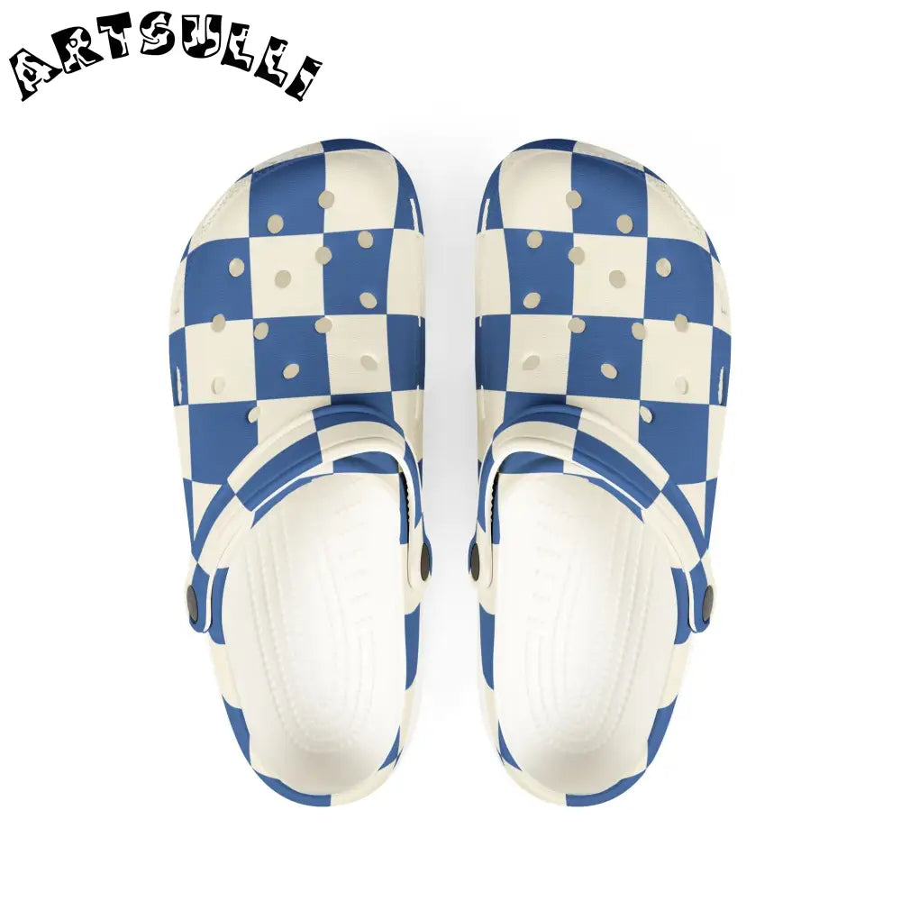 JAKKOUTTHEBXX Checkerboard Blue EVA Foam Rubber Shoes (AOP)