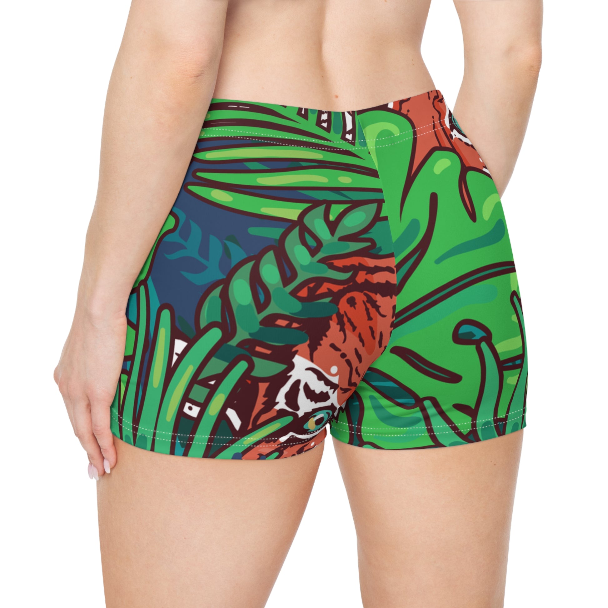 Tropical Jungle Tigers Blue and Green Women's Shorts (AOP), Artsulli - Art is Long, Life is Short, All Over Prints, , , , , , , 